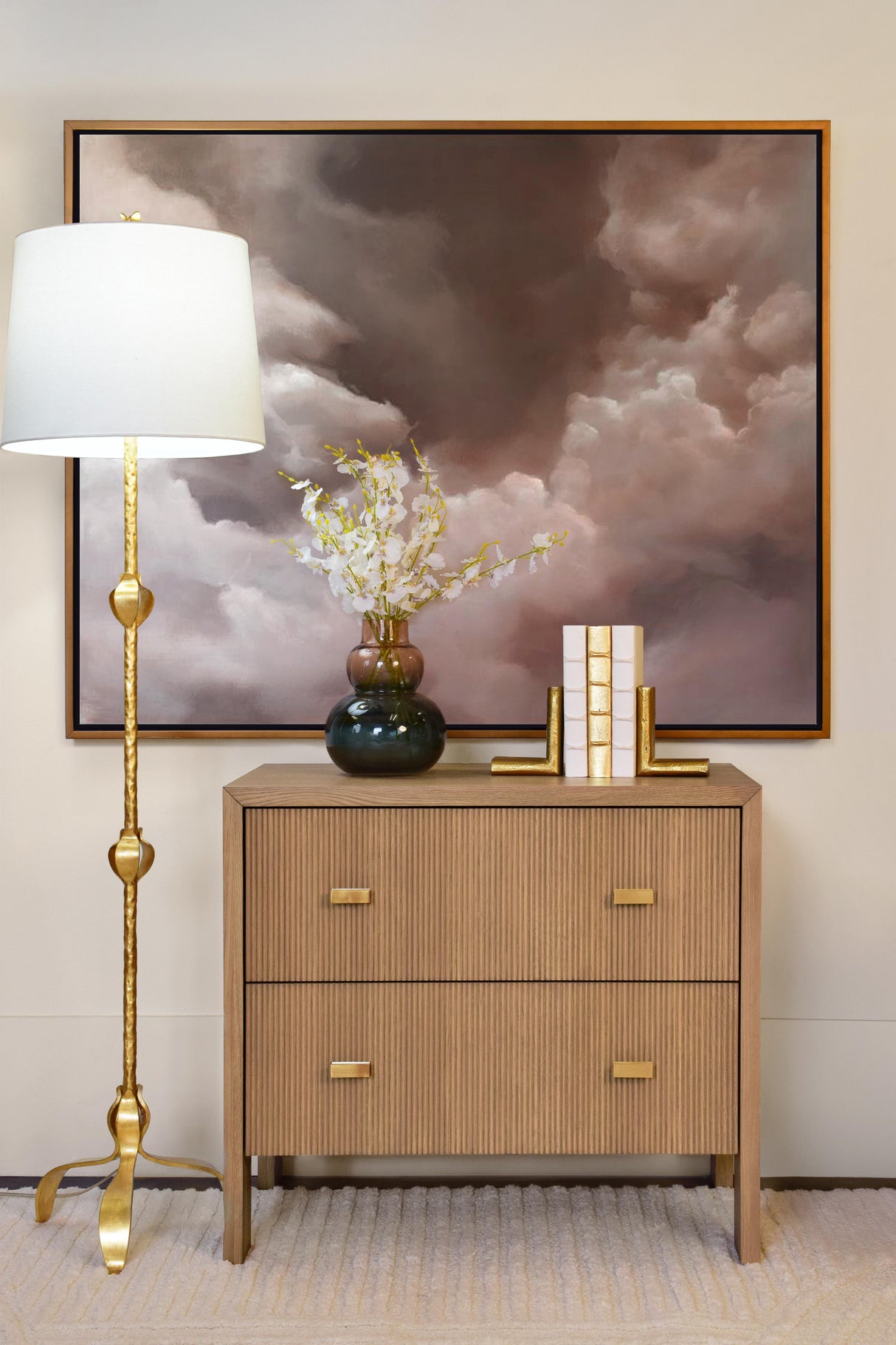 Worlds Away Two Drawer Side Table With Fluted Detail In Natural Oak