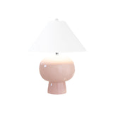 Worlds Away Bulb Shape Ceramic Table Lamp With White Linen Coolie Shade In Blush
