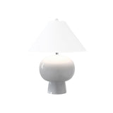 Worlds Away Bulb Shape Ceramic Table Lamp With White Linen Coolie Shade In Light Grey