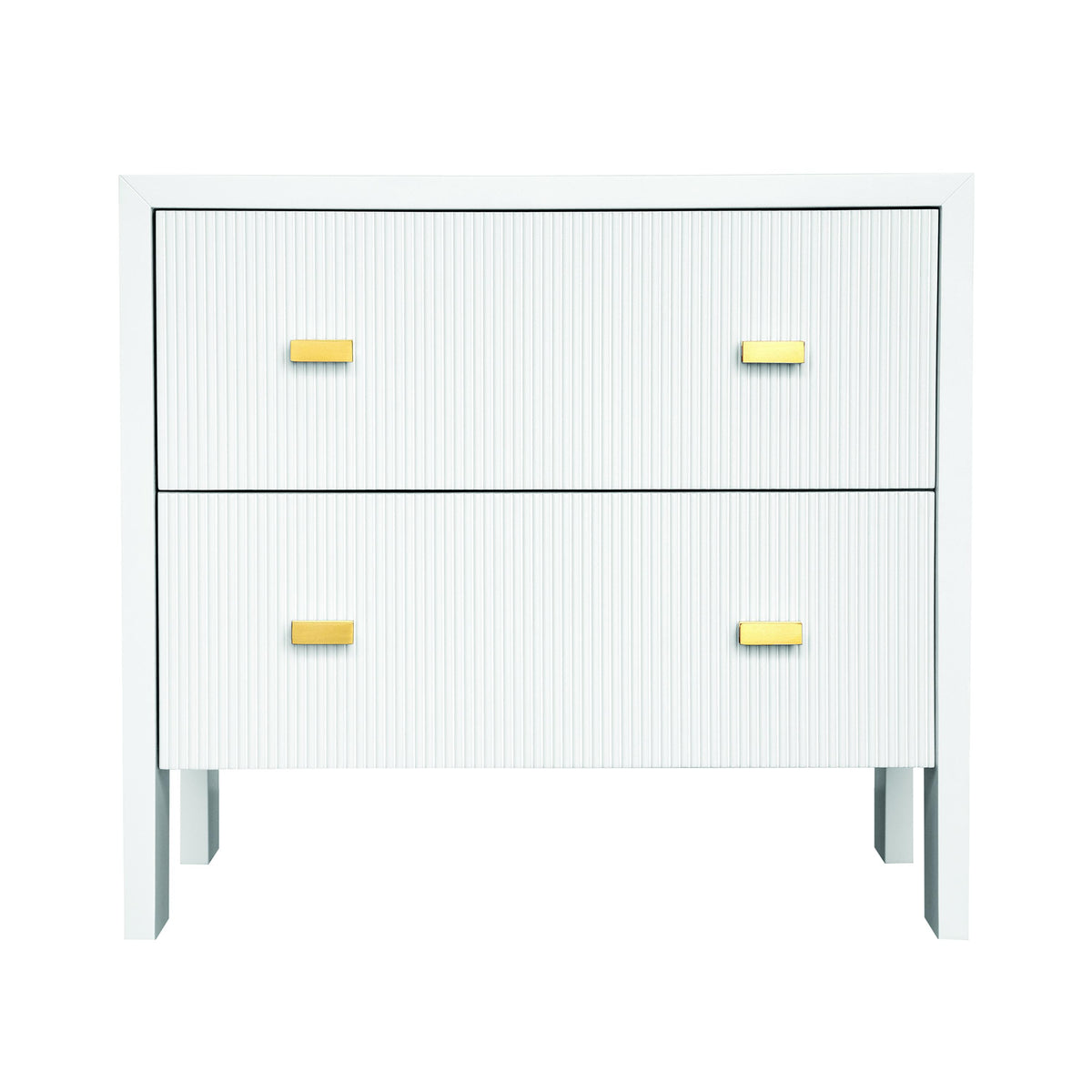 Worlds Away Two Drawer Side Table With Fluted Detail In Matte White Lacquer
