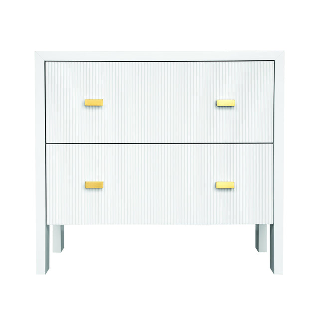Worlds Away Two Drawer Side Table With Fluted Detail In Matte White Lacquer