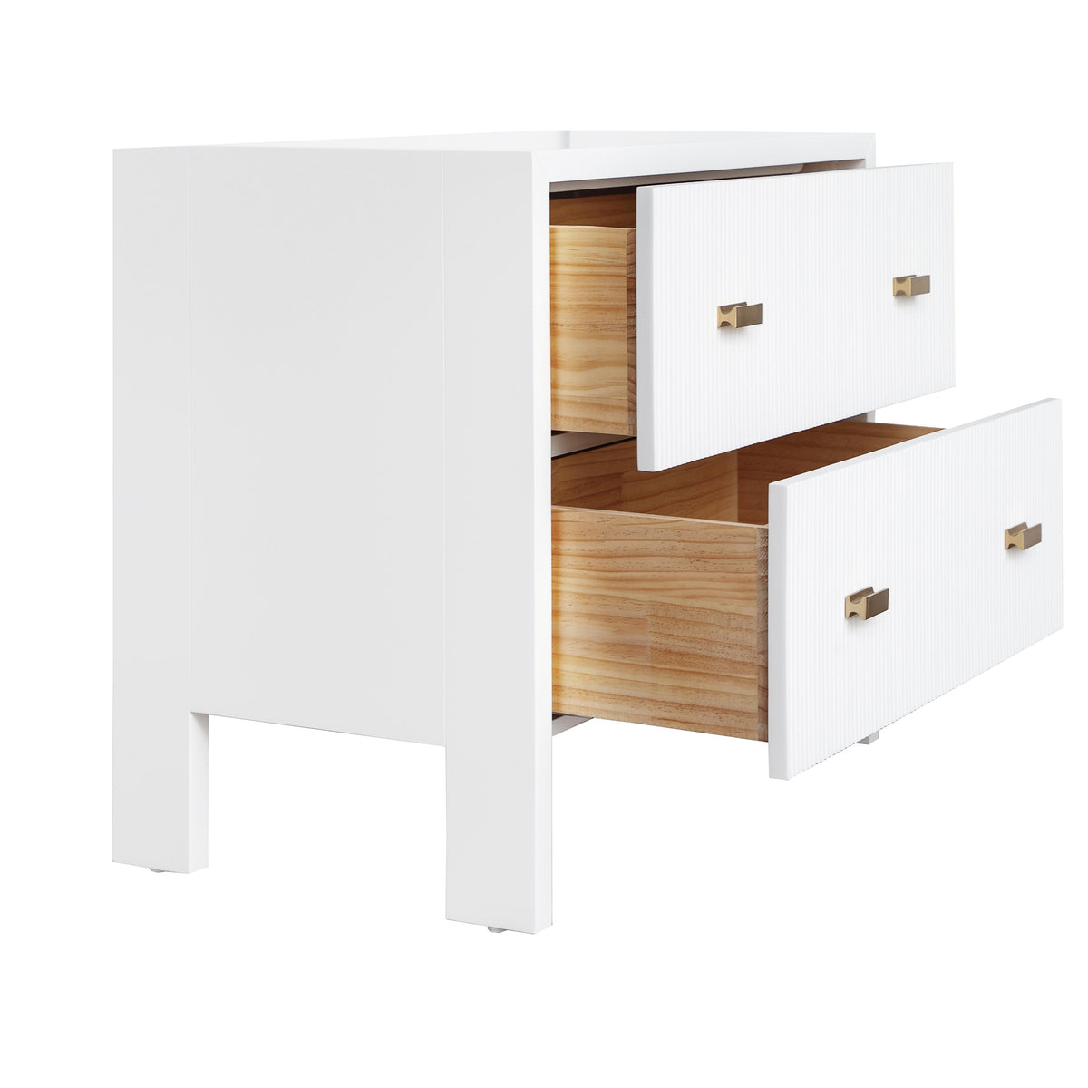 Worlds Away Two Drawer Side Table With Fluted Detail In Matte White Lacquer