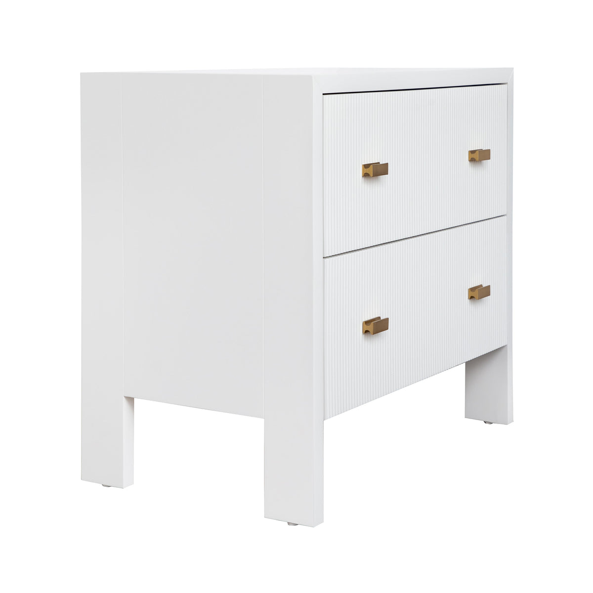 Worlds Away Two Drawer Side Table With Fluted Detail In Matte White Lacquer