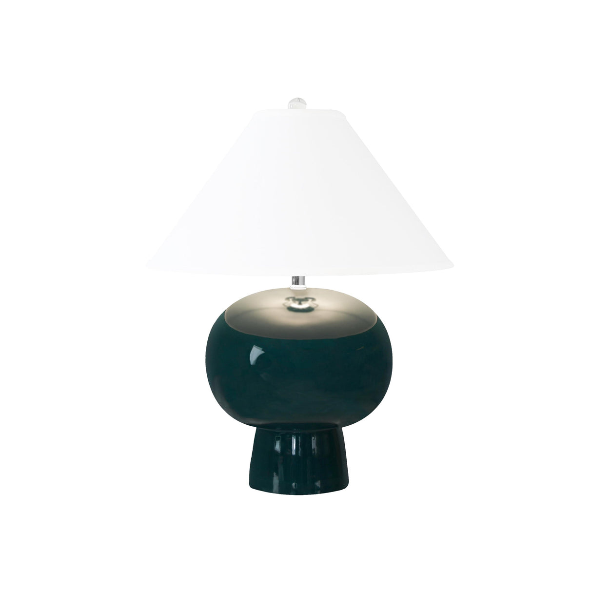Worlds Away Bulb Shape Ceramic Table Lamp With White Linen Coolie Shade In Teal Green
