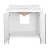 Worlds Away Bath Vanity With Textured Light Blue Linen Doors, Matte White Lacquer Surround, Ant Brass Hardware, White Marble Top, And Porcelain Sink