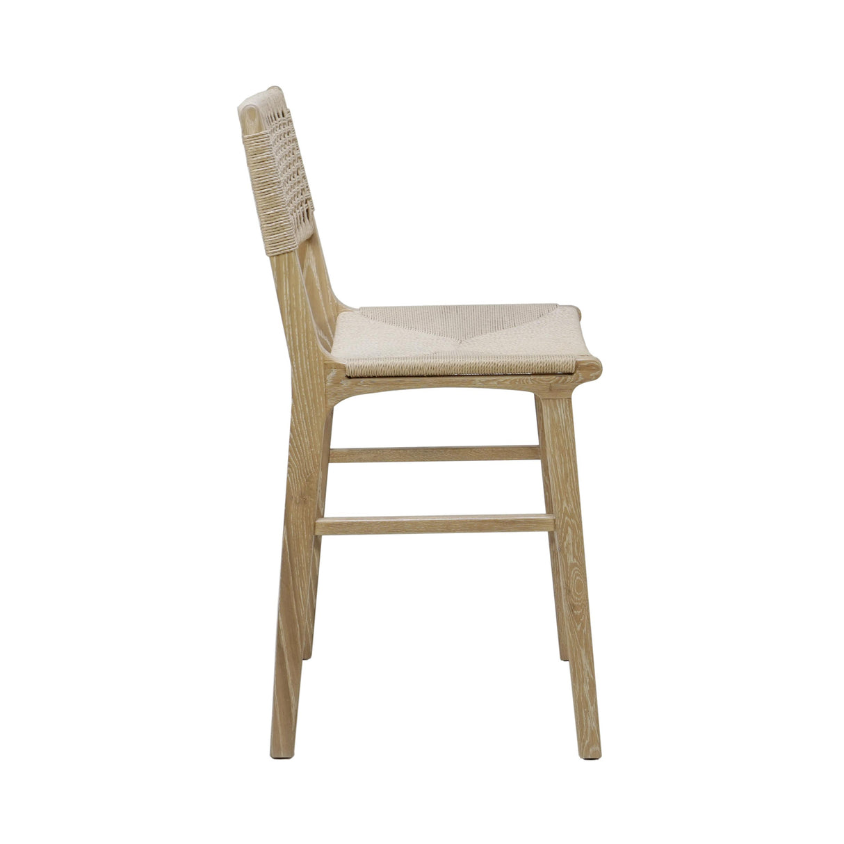 Worlds Away Woven Back Counter Stool With Rush Seat In Cerused Oak