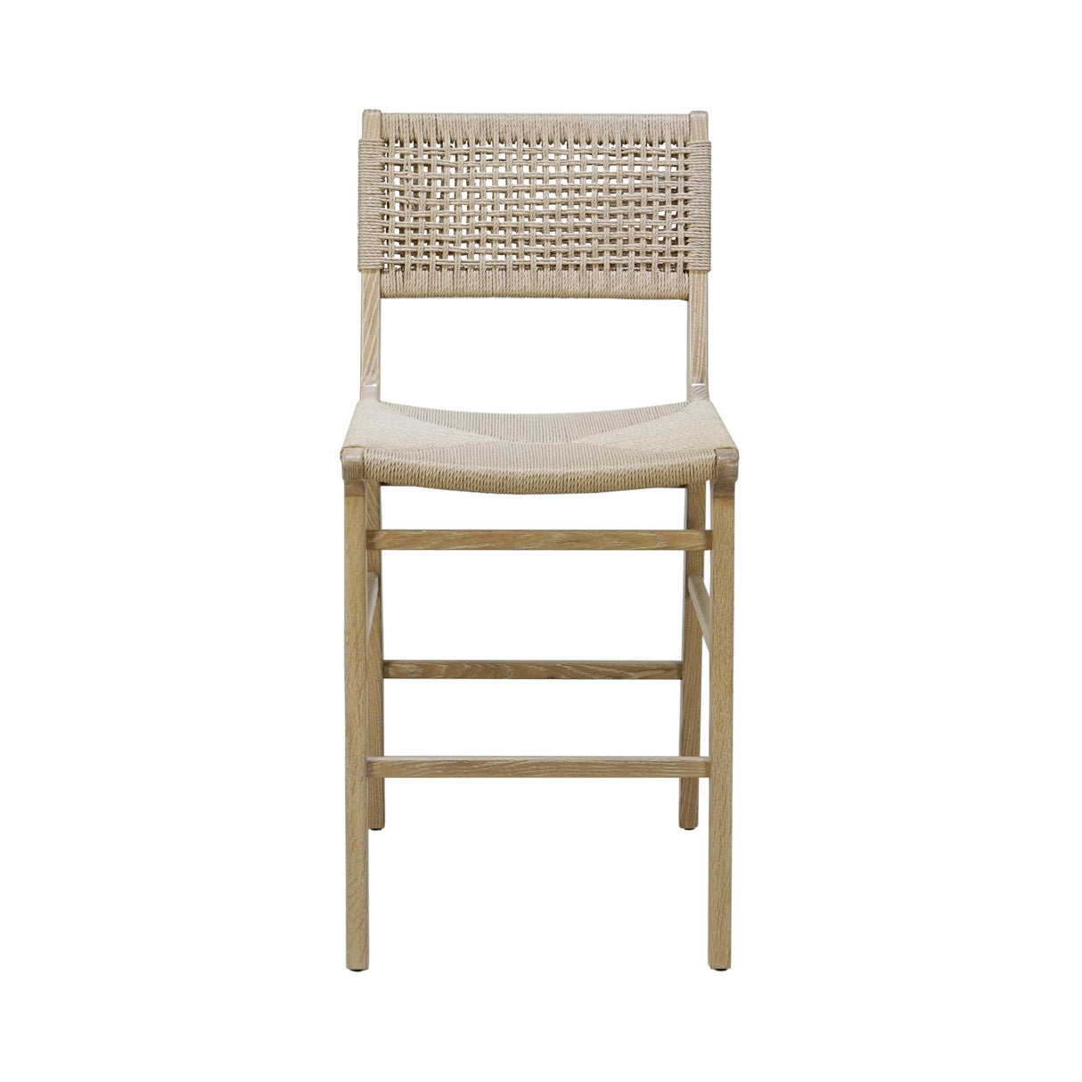 Worlds Away Woven Back Counter Stool With Rush Seat In Cerused Oak