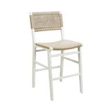 Worlds Away Woven Back Counter Stool With Rush Seat In Matte White Lacquer