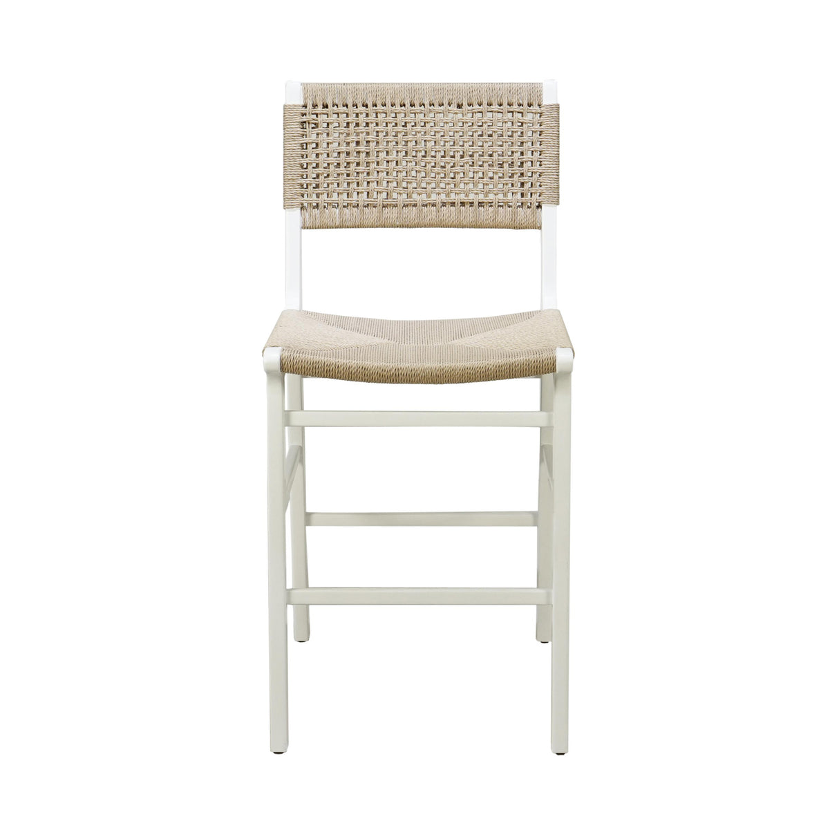 Worlds Away Woven Back Counter Stool With Rush Seat In Matte White Lacquer