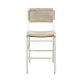 Worlds Away Woven Back Counter Stool With Rush Seat In Matte White Lacquer