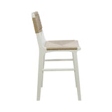 Worlds Away Woven Back Counter Stool With Rush Seat In Matte White Lacquer