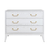 Worlds Away Sabre Leg 3 Drawer Chest With Brass Swing Handle In White Washed Oak