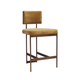 Worlds Away Counter Stool With Bronze Base In Camel Velvet