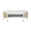 Worlds Away Oval Bench In Matte White And Natural Cane With White Linen Cushion