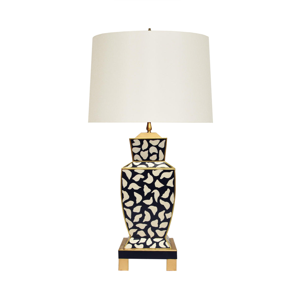 Worlds Away Hand Painted Urn Shape Tole Table Lamp In Black Leopard