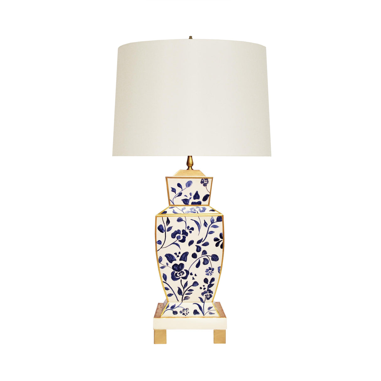 Worlds Away Hand Painted Urn Shape Tole Table Lamp In Navy Vine