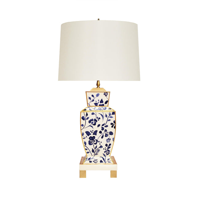 Worlds Away Hand Painted Urn Shape Tole Table Lamp In Navy Vine