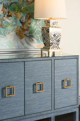 Worlds Away Hand Painted Urn Shape Tole Table Lamp In Navy Vine