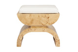 Worlds Away Burl Wood Stool With White Linen Cushion