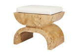 Worlds Away Burl Wood Stool With White Linen Cushion