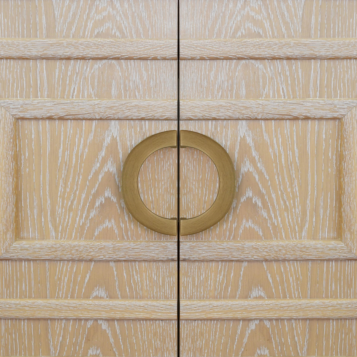 Worlds Away Bath Vanity In Cerused Oak With Antique Brass Circle Hardware, White Marble Top, And Porcelain Sink