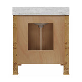 Worlds Away Bath Vanity In Burl Wood W/ Ant. Brass Hardware, White Marble Top, And Porcelain Sink