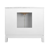 Worlds Away Bath Vanity In Matte White Lacquer With Antique Brass Circle Hardware, White Marble Top, And Porcelain Sink