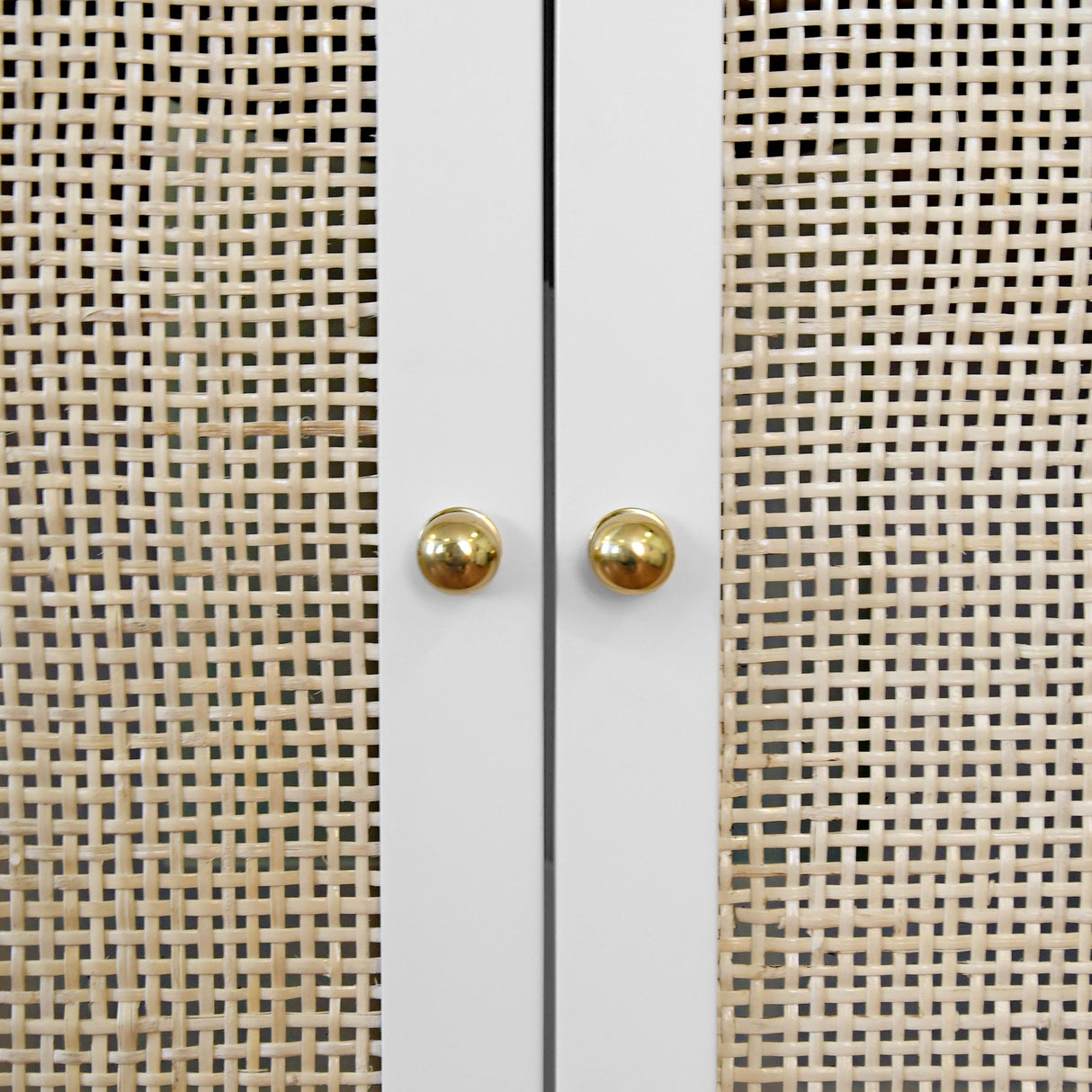 Worlds Away Bath Vanity In Matte White Lacquer With Cane Front Doors, White Marble Top, And Porcelain Sink