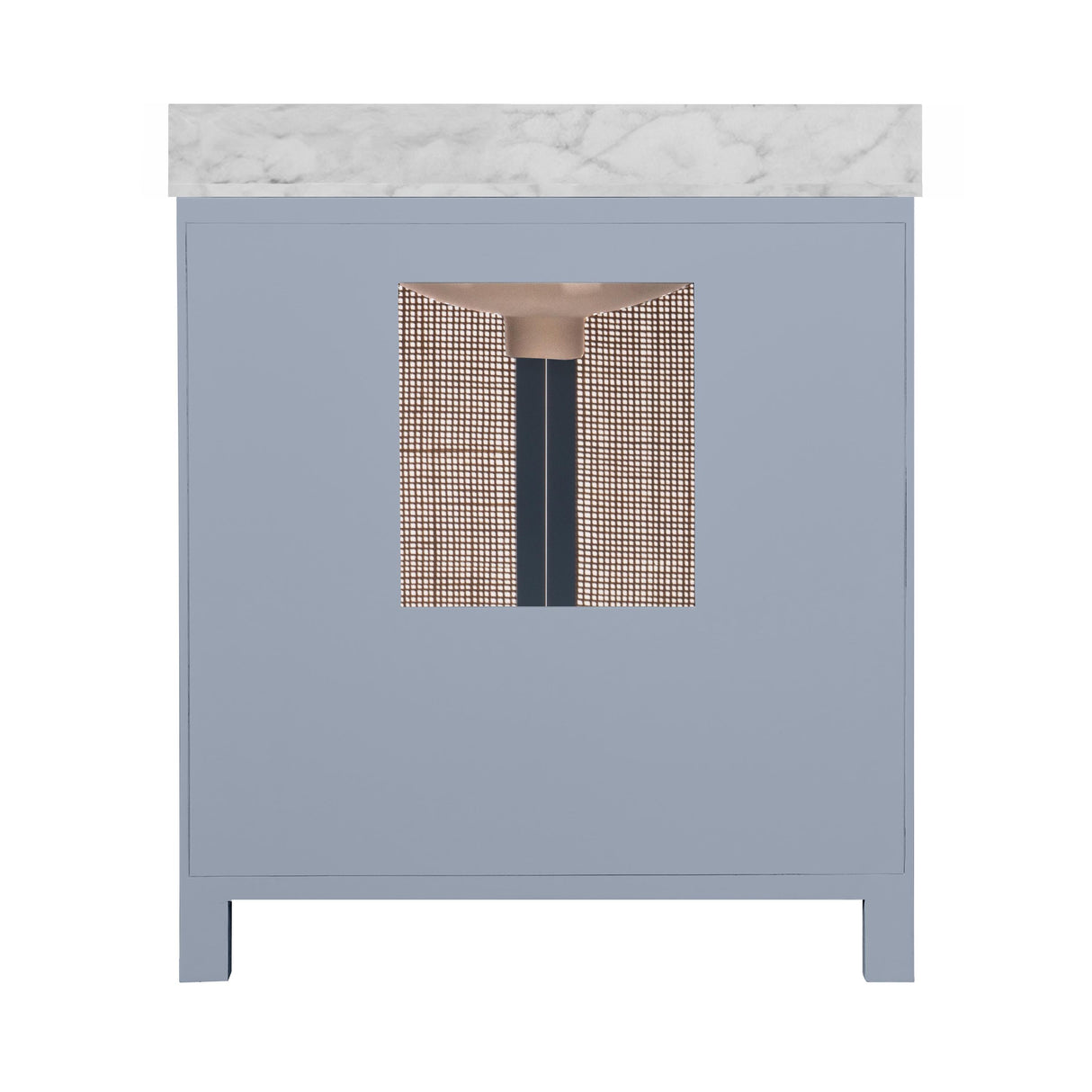 Worlds Away Bath Vanity In Matte Light Blue Lacquer With Cane Front Doors, White Marble Top, Porcelain Sink, And Polished Brass Knobs