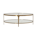 Worlds Away Two Tier Glass Top Oval Coffee Table In Antique Brass