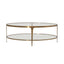 Worlds Away Two Tier Glass Top Oval Coffee Table In Antique Brass