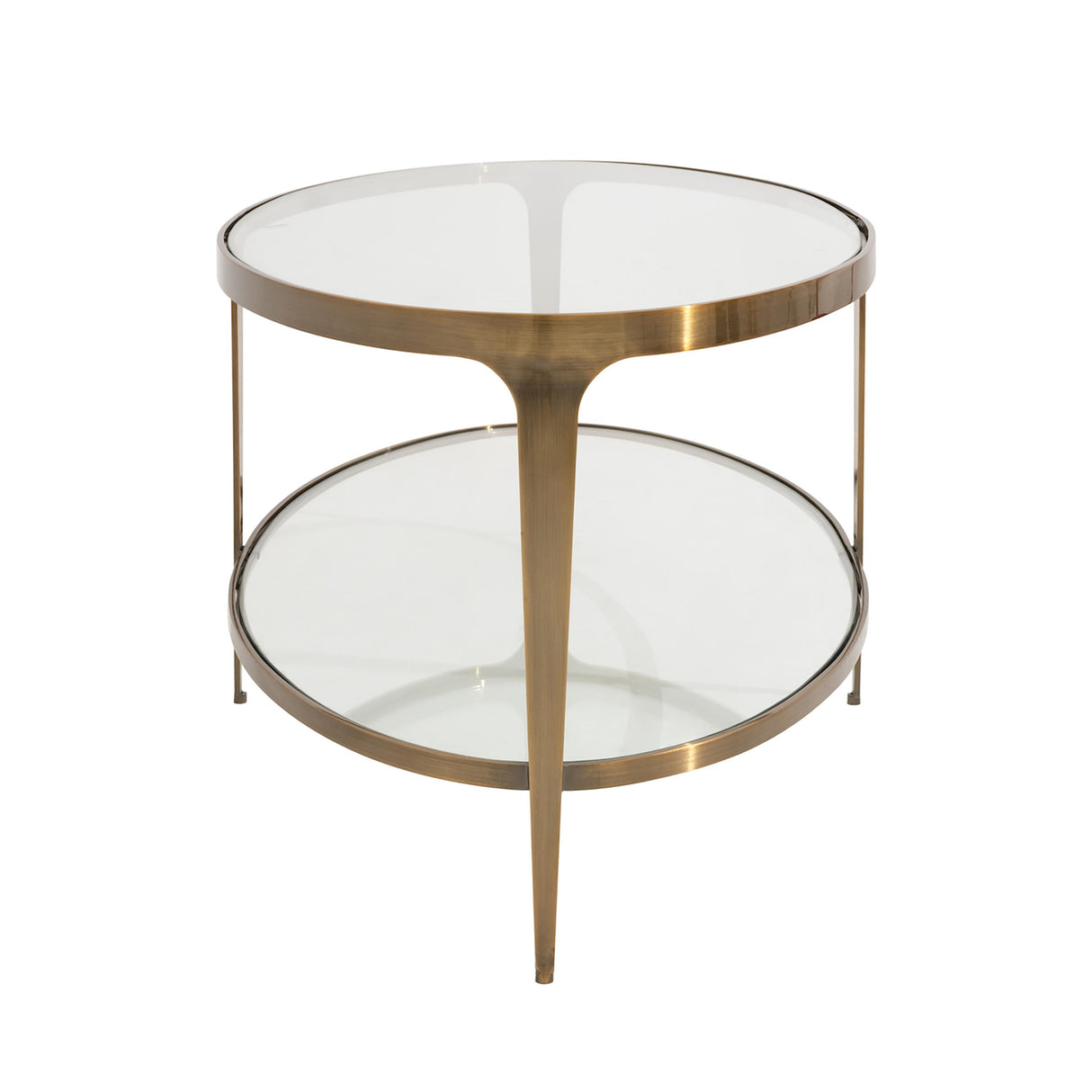 Worlds Away Two Tier Glass Top Oval Coffee Table In Antique Brass