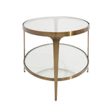 Worlds Away Two Tier Glass Top Oval Coffee Table In Antique Brass