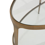 Worlds Away Two Tier Glass Top Oval Coffee Table In Antique Brass
