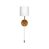 Worlds Away Acrylic Sconce W. Wh Linen Shade In Antique Brass