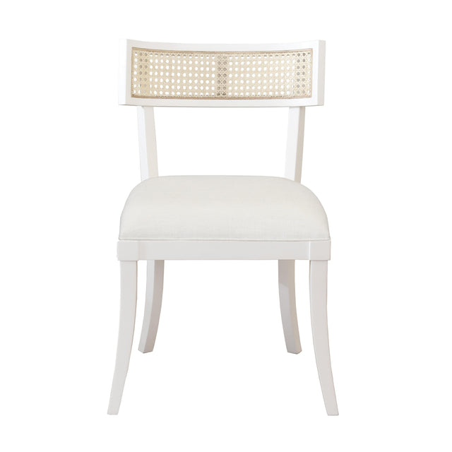 Worlds Away Klismos Dining Chair With Cane Detail In Matte White Lacquer