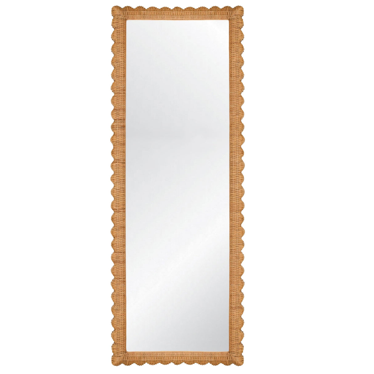 Worlds Away Scallop Edge Rattan Floor Mirror