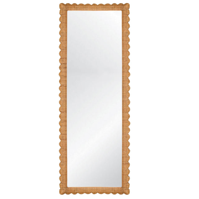 Worlds Away Scallop Edge Rattan Floor Mirror