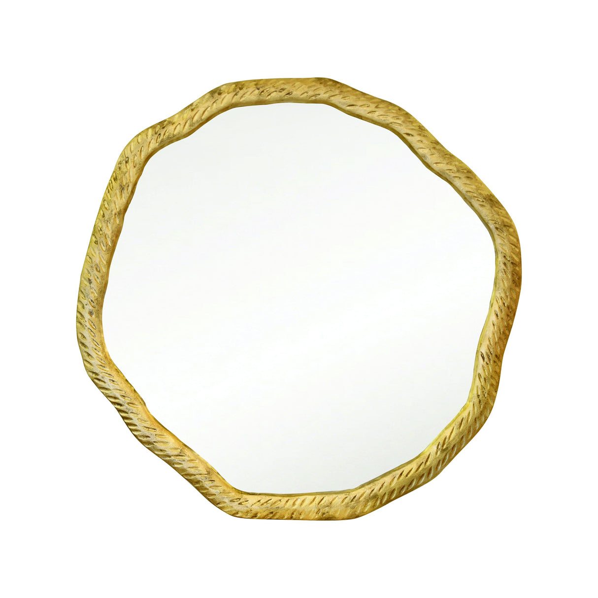 Worlds Away Round Metal Mirror With Organic Textured Antique Brass Frame