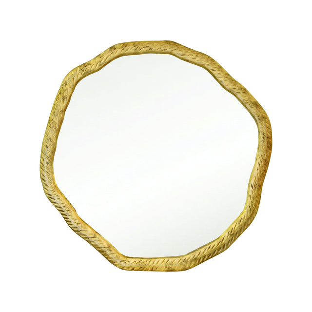 Worlds Away Round Metal Mirror With Organic Textured Antique Brass Frame