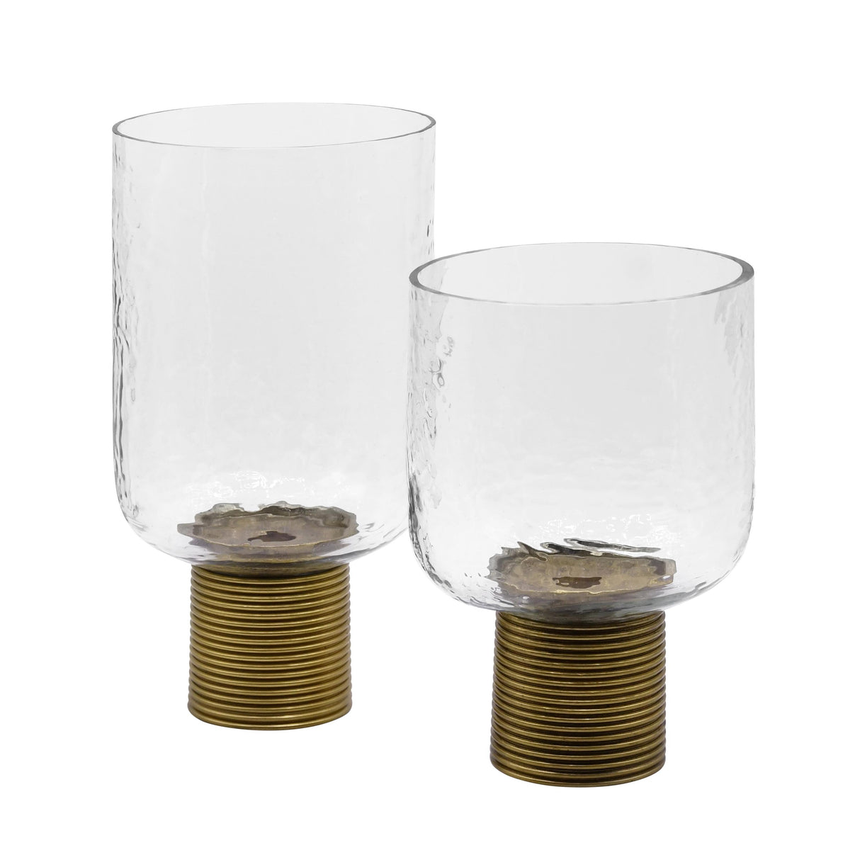 Worlds Away Small Clear Glass Candle Votive With Ribbed Brass Base