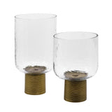 Worlds Away Small Clear Glass Candle Votive With Ribbed Brass Base