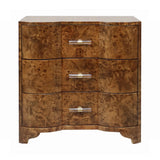 Worlds Away Three Drawer Side Table In Dark Burl Wood With Acrylic Hardware