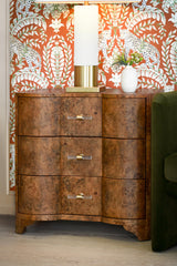 Worlds Away Three Drawer Side Table In Dark Burl Wood With Acrylic Hardware