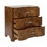 Worlds Away Three Drawer Side Table In Dark Burl Wood With Acrylic Hardware