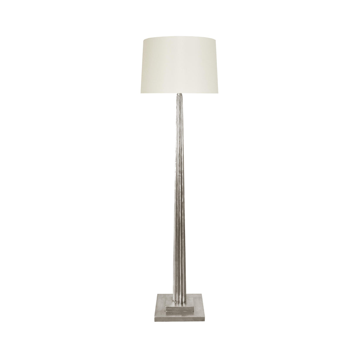Worlds Away Fluted Wood Floor Lamp In Silver Leaf With Cream Silk Shade