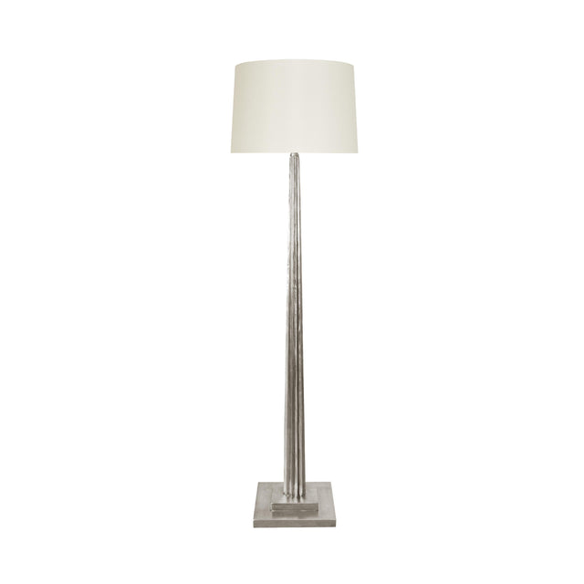 Worlds Away Fluted Wood Floor Lamp In Silver Leaf With Cream Silk Shade
