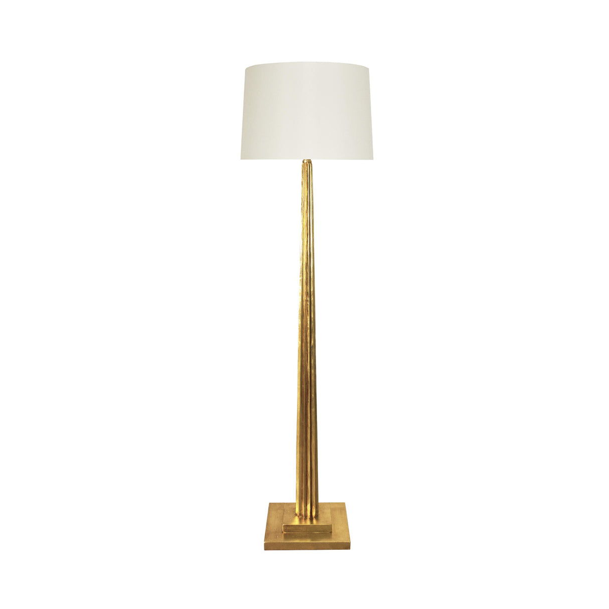 Worlds Away Fluted Wood Floor Lamp In Gold Leaf With Cream Silk Shade