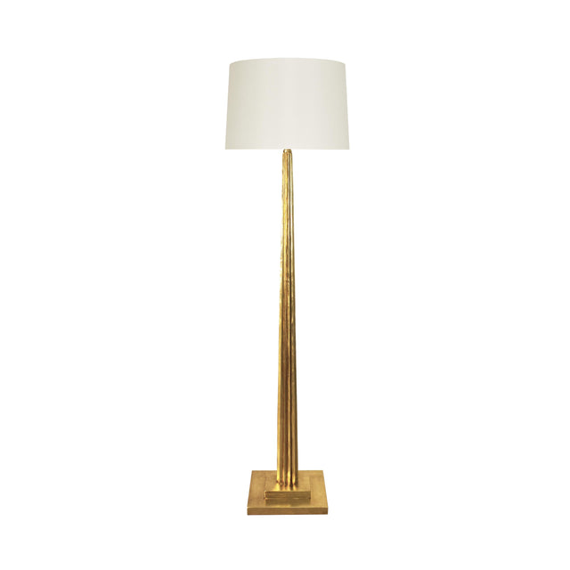Worlds Away Fluted Wood Floor Lamp In Gold Leaf With Cream Silk Shade