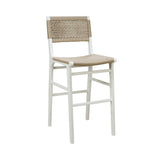 Worlds Away Woven Back Bar Stool With Rush Seat In Matte White Lacquer